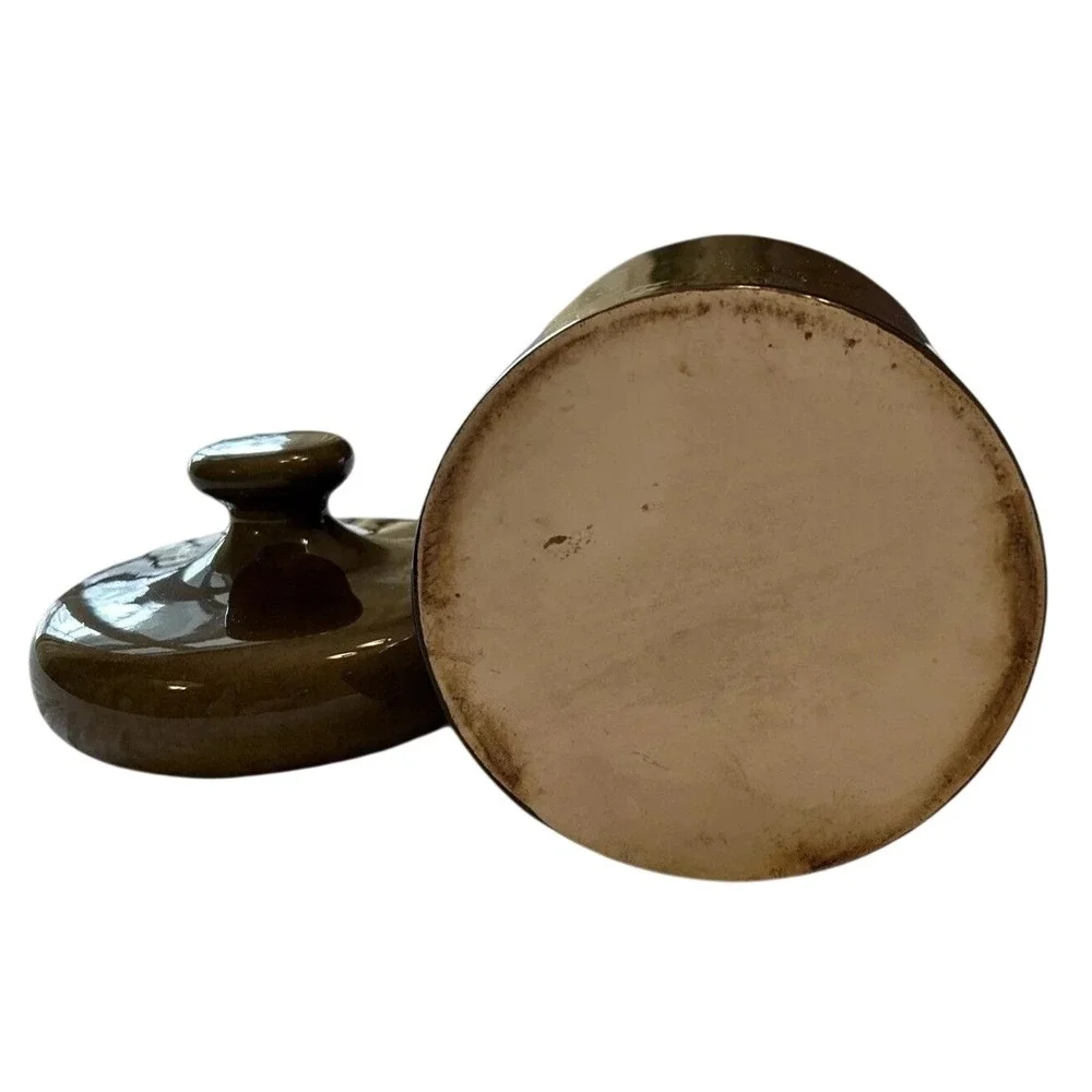 Holiday‎ Designs Tea Canister Olive Green Ceramic Jar Lid Vtg Mid Century 8.5